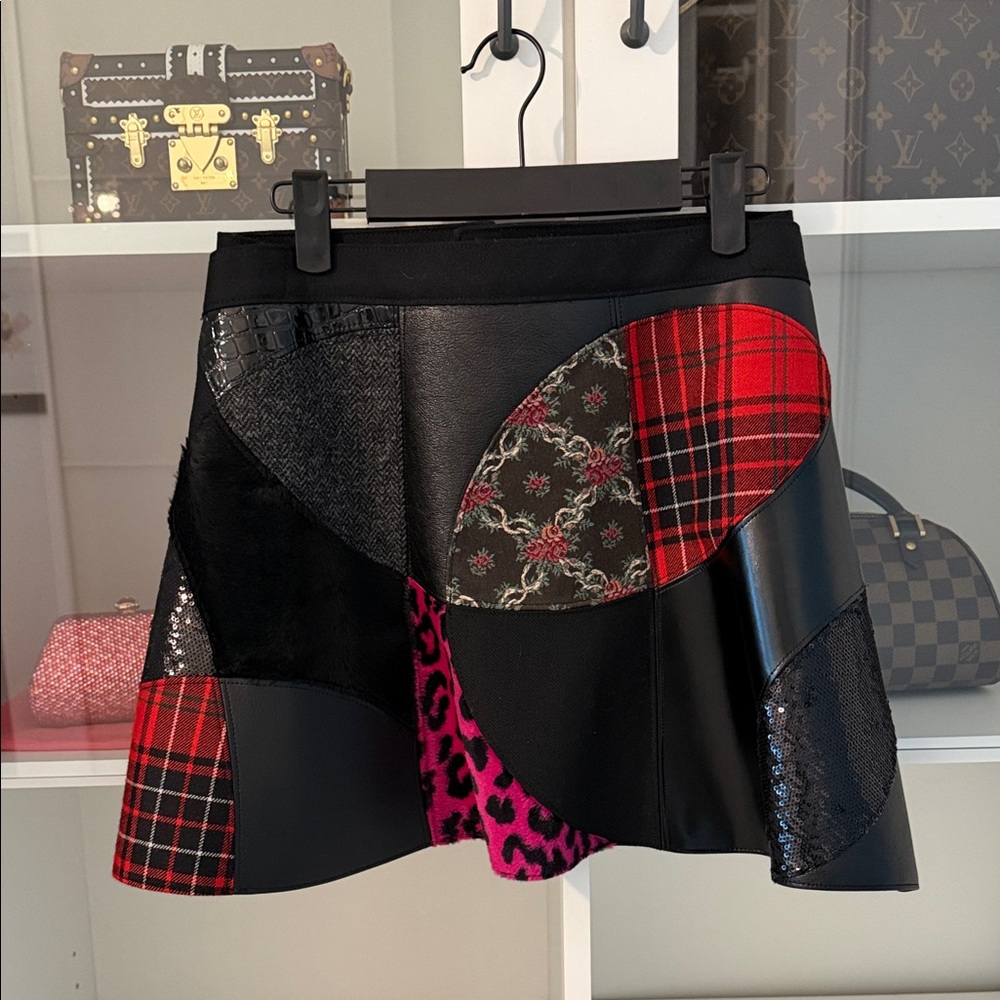 Junya Watanabe Red And Black Patchwork Mini Skirt - image 1
